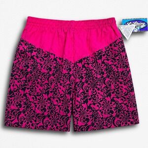 Vintage Lightning Bolt Mens Pink Black Abstract Swim Trunks 80/90s Surf Shorts M